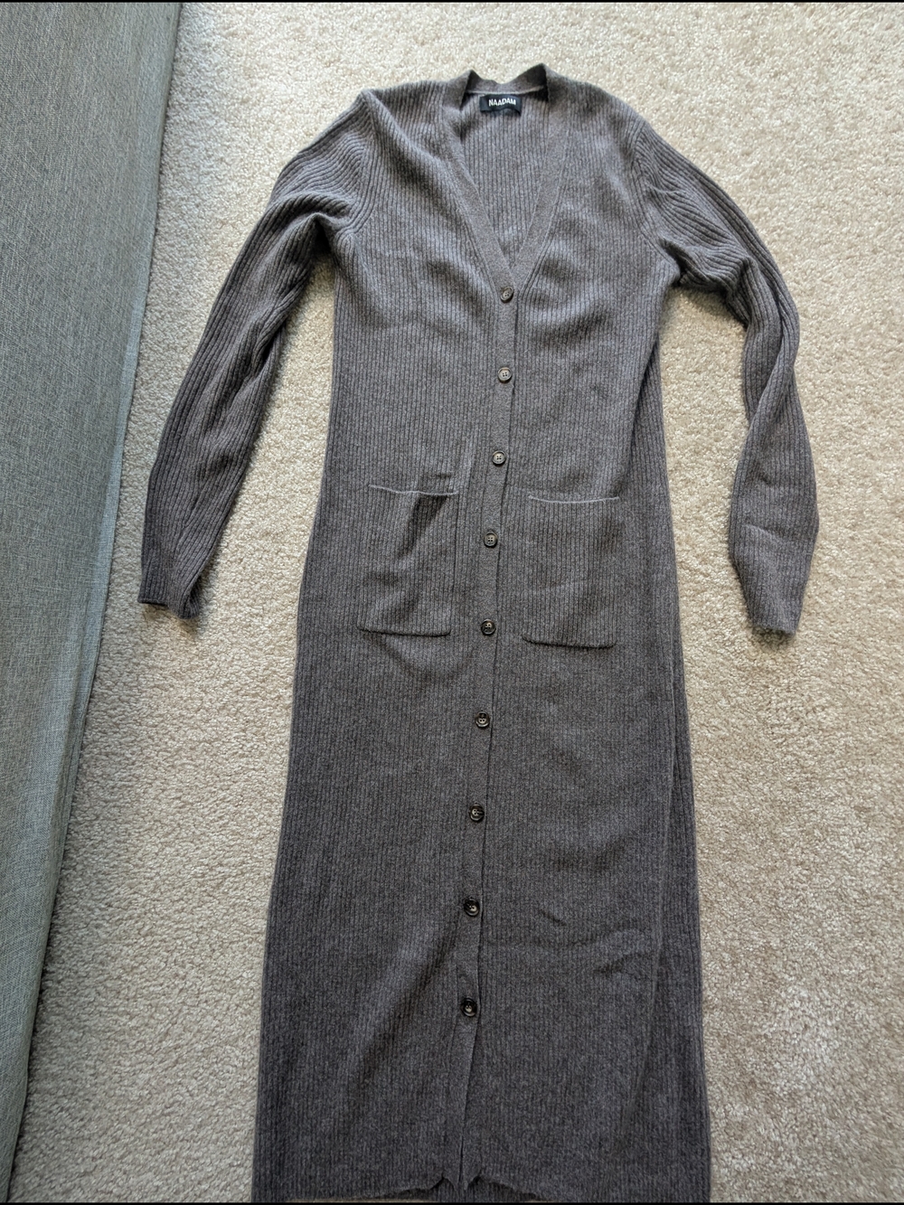 NAADAM Long Ribbed Button-Down Cardigan Dress - Brown